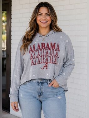 Sideline Apparel Alabama Crimson Tide Gray Star Cropped Hoodie 2XL
